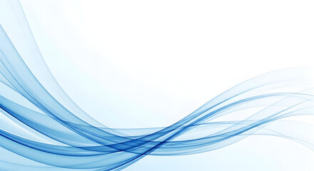 Abstract blue wave flows smoothly across an isolated white background, creating a sense of calm and serenity with a modern and elegant design