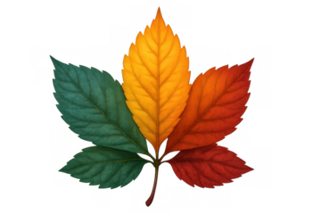 Autumn leaf changing colors illustrating seasonal transition and nature's vibrant fall palette with transparent background