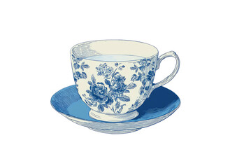 Elegant porcelain teacup with blue floral pattern on saucer