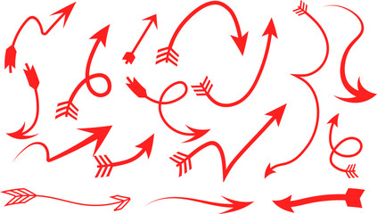 Collection of red arrow illustrations on a white background design elements
