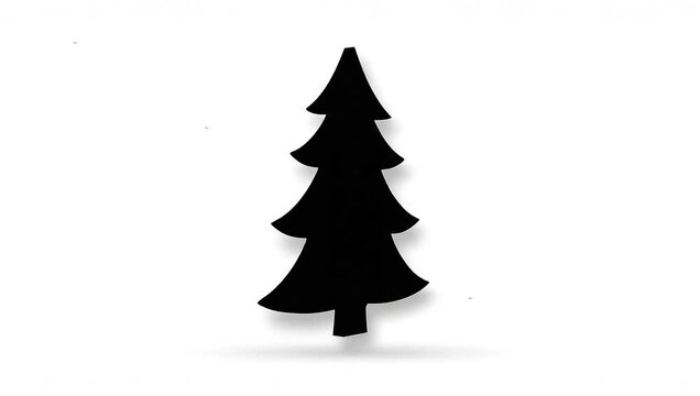 Black Christmas Tree Silhouette with Shadow.