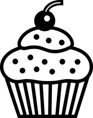 Cupcake Vector Icon Isolated on White Background – Sweet Dessert Symbol, Bakery Pastry Design for Celebration, Dessert Menu and Cooking Illustration