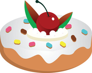 Sweet Donut With Cherry Leaves Topping And Colorful Sprinkle Illustration Vector Graphics Clip Art Food Delicious Bakery Confectionery Dessert Snack