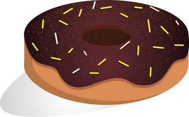 Chocolate Donut Vector Glazed With Sprinkles Bakery Dessert Illustration Delicious Sweet Doughnut Cake Snack Food Design Brown Background Graphic Object Isolate