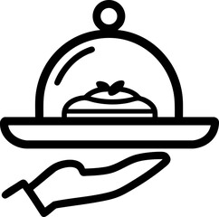 Serving Tray with Food Line Vector Icon Isolated on White Background – Restaurant Meal Service Symbol, Hotel Catering and Fine Dining Illustration