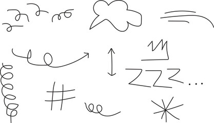 Hand-drawn doodle design elements isolated on transparent background