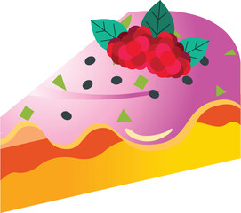 Sweet Slice Of Cake Design With Berry Leaves Topping And Colorful Texture Illustration Vector Graphics Clip Art Food Delicious Bakery Confectionery Dessert