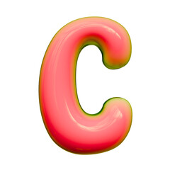 Alphabet, number and symbol 3d render word Neon Pink Glossy Bubble Form