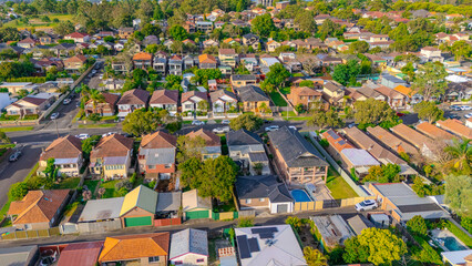 Aerial Panorama Drone View of a inner western Sydney Suburb of Ashbury Urban Sprawl and the...
