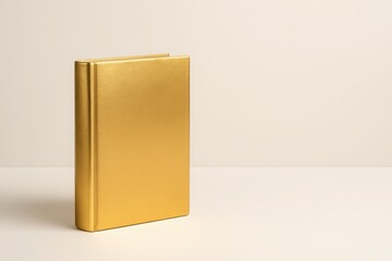 Hardcover golden book standing upright - metaphor for valuable knowledge, wisdom, or exclusive story