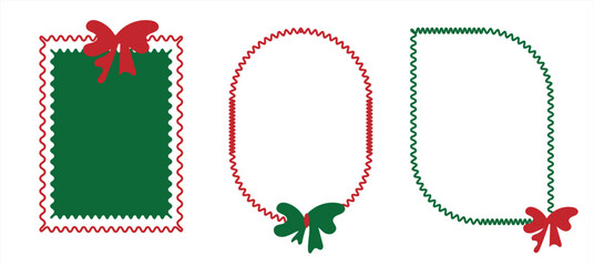 Holiday Oval Swirl Frame with Decorative Red Border and Green Bow Accent – Christmas Label Element
