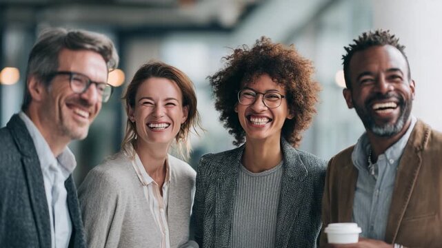 Optimistic Group of Business People: A group of professionals, united in their collective enthusiasm, shares genuine smiles of optimism.