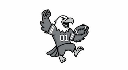 Eagle mascot holding football with transparent background
