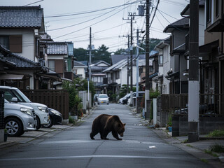 住宅地や郊外に出没するヒグマのイメージビジュアル（AI生成）
