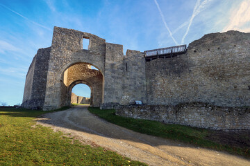 Fototapeta premium Castle ruins of Hainburg an der Donau, Austria. Travel destination. Architectural landscape