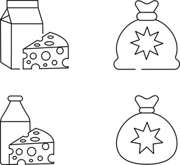 Dairy Products and Provision Bags Line Art Icons