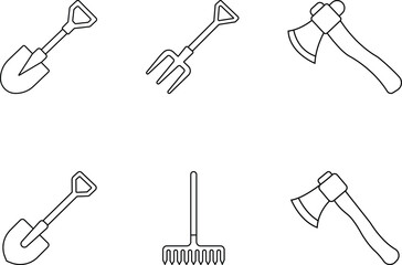 Minimalist Black and White Gardening Tools icon Illustration