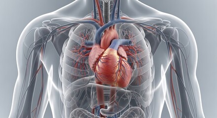 Human Heart and Circulatory System in Transparent Body.
