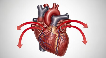 Anatomical Illustration of the Human Heart with Blood Flow.
