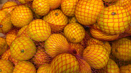 Mandarins in net packaging close-up