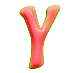 Alphabet, number and symbol 3d render word Neon Pink Glossy Bubble Form
