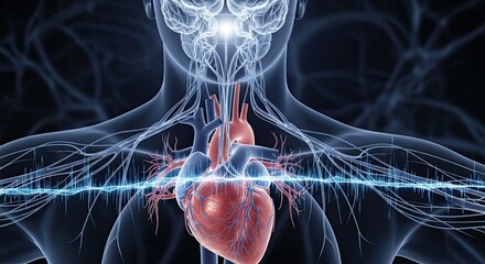 Human Brain Heart Connection Nervous System Medical Illustration.