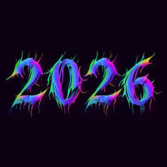 Colorful neon 2026 year text design on a black background design