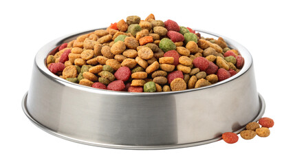 A full bowl of dry dog food isolated on transparent background