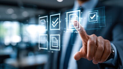 Digital interface of document management and task verification in a modern office setting