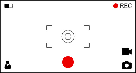 Background for cinematic production with camera photo view and zoom exposure overlay shows blank electronic display snapshot frame. Film Camera Viewfinder Overlay. App for record from mobile camera.