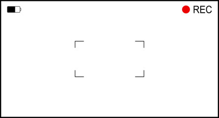 Background for cinematic production with camera photo view and zoom exposure overlay shows blank electronic display snapshot frame. Film Camera Viewfinder Overlay. App for record from mobile camera.