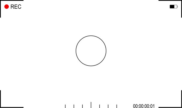 Background for cinematic production with camera photo view and zoom exposure overlay shows blank electronic display snapshot frame. Film Camera Viewfinder Overlay. App for record from mobile camera.