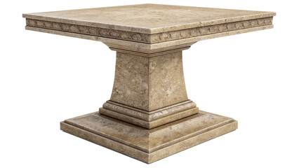 Ornate stone pedestal table with decorative carvings, isolated on transparent background
