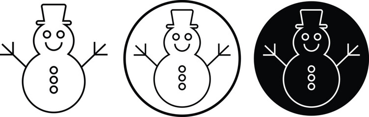 Snowman line icons set. Featuring cute winter holiday character perfect for Christmas, festive decoration, seasonal designs, celebration, joyful cold weather theme isolated on transparent background.