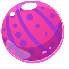 Vibrant pink and purple polka dot sphere with striped pattern and reflections on transparent background