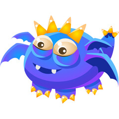 Whimsical Blue Cartoon Monster With Golden Spikes And Wide Eyes On A Transparent Background