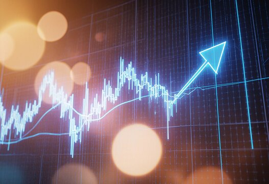 Abstract digital stock market chart with glowing blue lines and bokeh effects representing financial growth and analysis - Powered by Adobe