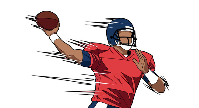 Football player throwing ball with transparent background