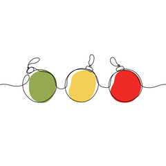 Christmas decorations continuous one line drawing, christmas ornaments continuous one line drawing.