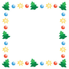 square frame of Christmas trees, tree balls, stars