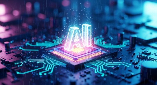 Artificial intelligence ai letters on microchip Technology and innovation symbol futuristic chipset with circuit board and blue neon light effect