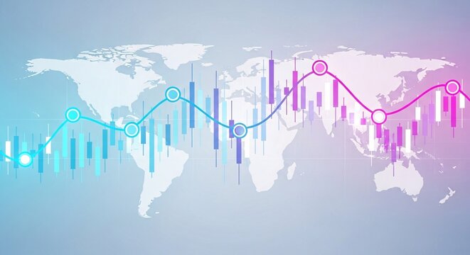 Global stock market financial data chart with world map Finance business and investing with stock market graph and candlestick chart pattern - Powered by Adobe