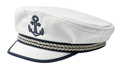 White sailor cap with anchor emblem isolated on transparent background