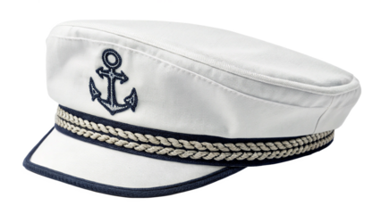 White sailor cap with anchor emblem isolated on transparent background