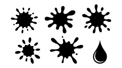 Collection of black ink splatter and drop illustrations