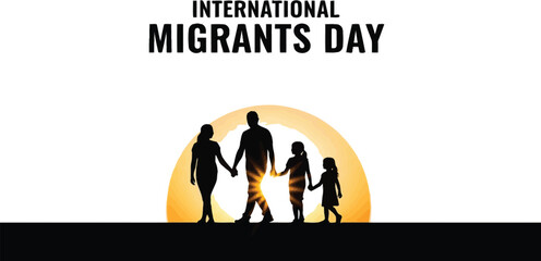 Silhouette of family holding hands at sunset for international migrants day graphic