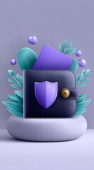 Digital wallet protected by AI guardian bot, cyber defense, bright gradients,