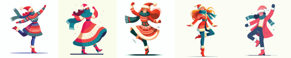 vector of a woman dancing to welcome Christmas