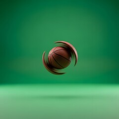 A dynamic image of a basketball in motion with motion blur effects against a vibrant green background, emphasizing energy and athleticism in sports photography