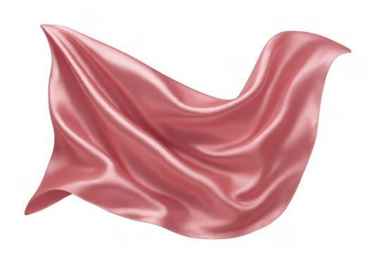 Pink silk fabric flowing smoothly, creating a soft, draped texture. Luxurious textile element with transparent background